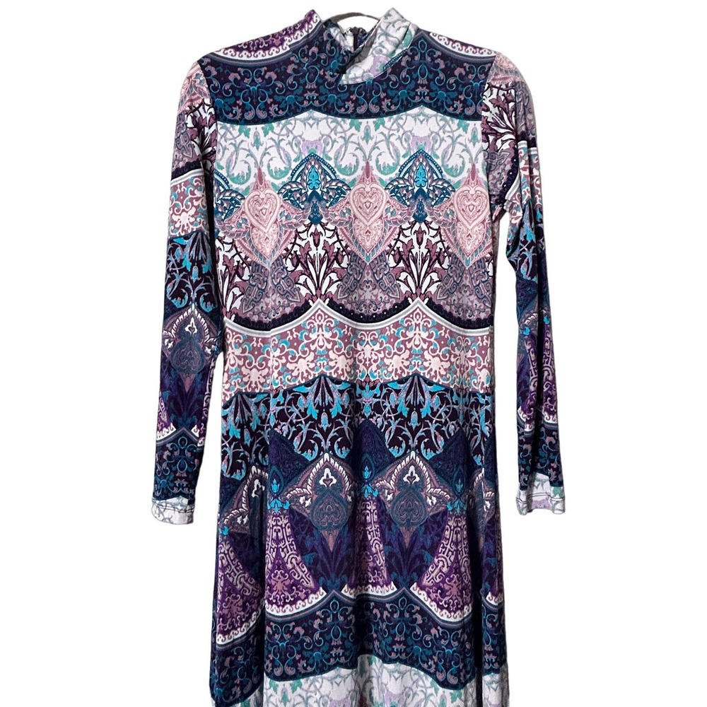 New York and Company The Bohemian Ornate Print Maxi Dress Blue Lyrics Small - Picture 7 of 16
